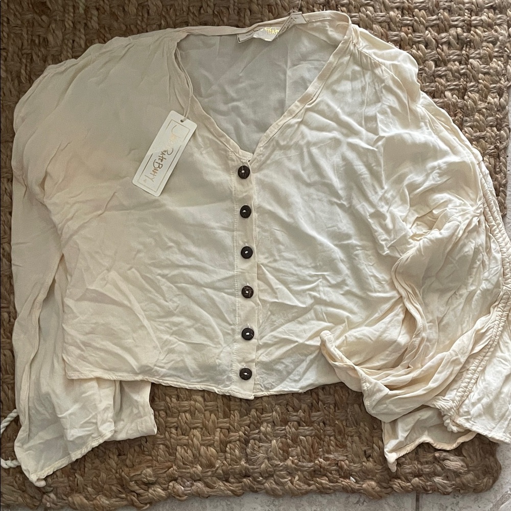 Jen’s Pirate Booty Off-White Button-Down Women's Crop Top